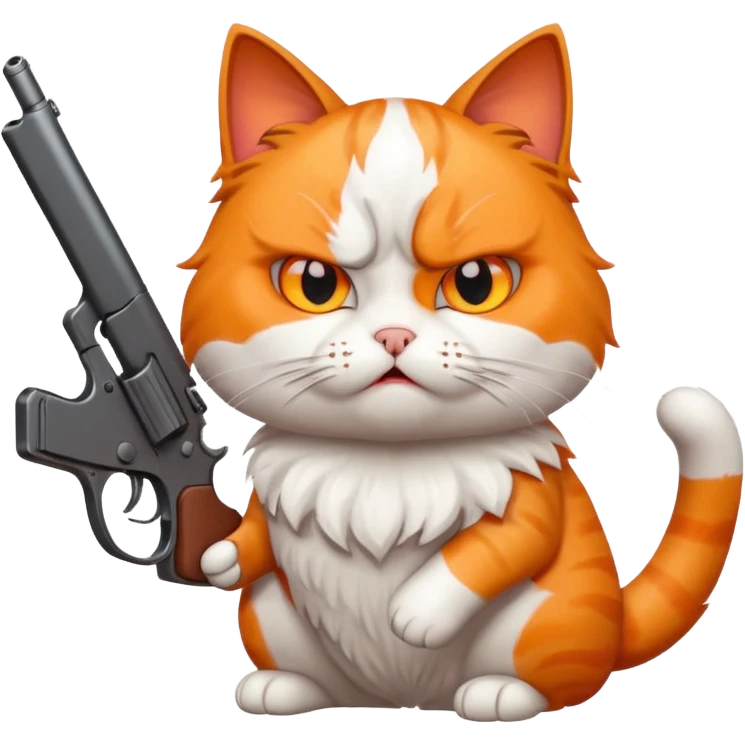 Upset cat with a gun emoji