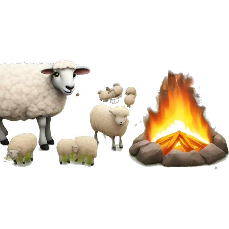 Mountain with Ferris wheels in the background and in the foreground sheep around a fire emoji