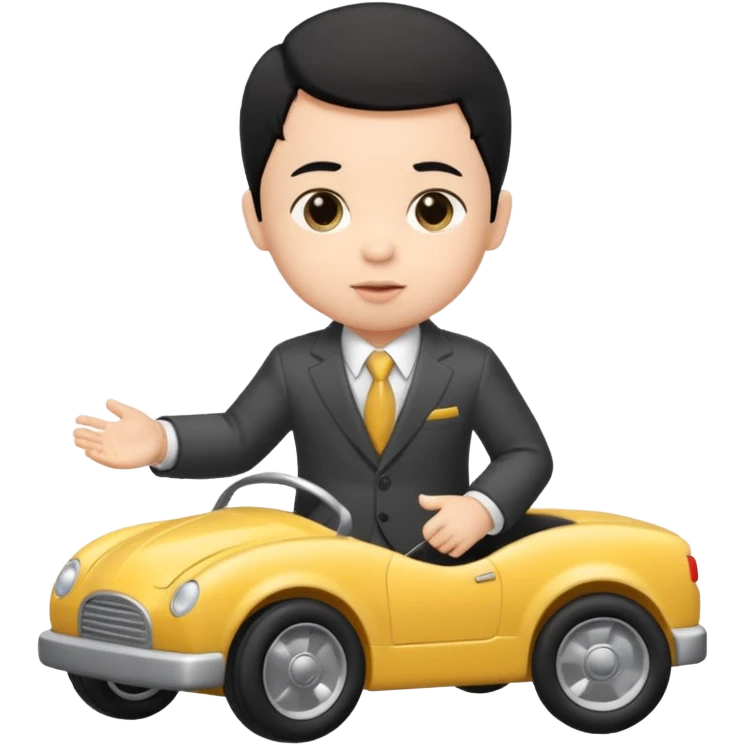 black haired baby playing car, wear suit emoji