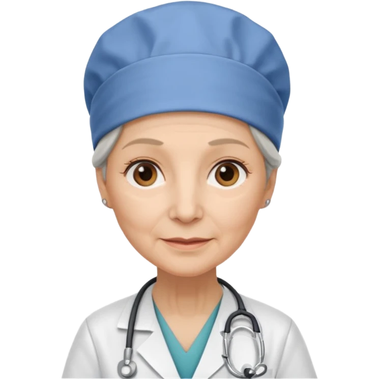 older woman doctor with scrub cap no smile emoji