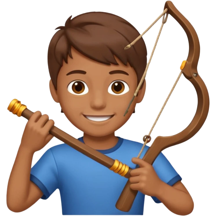 a boy shooting a slingshot while smiling emoji