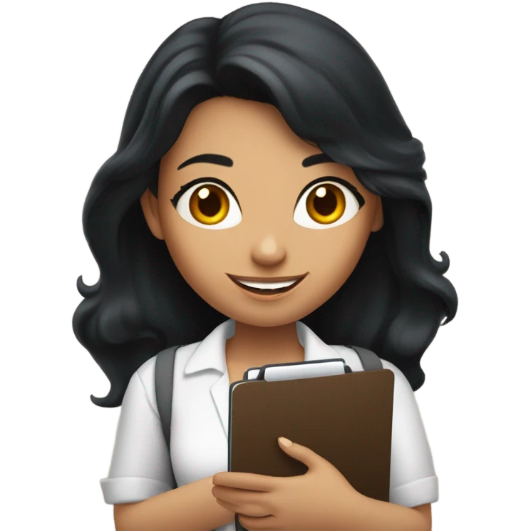 Latina with jet black hair, brunette girl, and a girl with bright red hair all conducting surveys on clipboards and ipads emoji