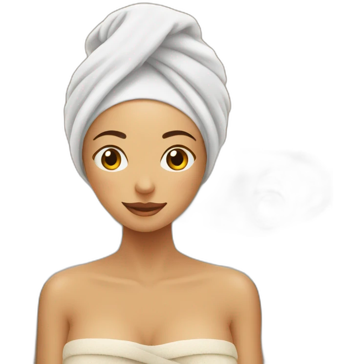 woman with towel on her head infront of sauna emoji