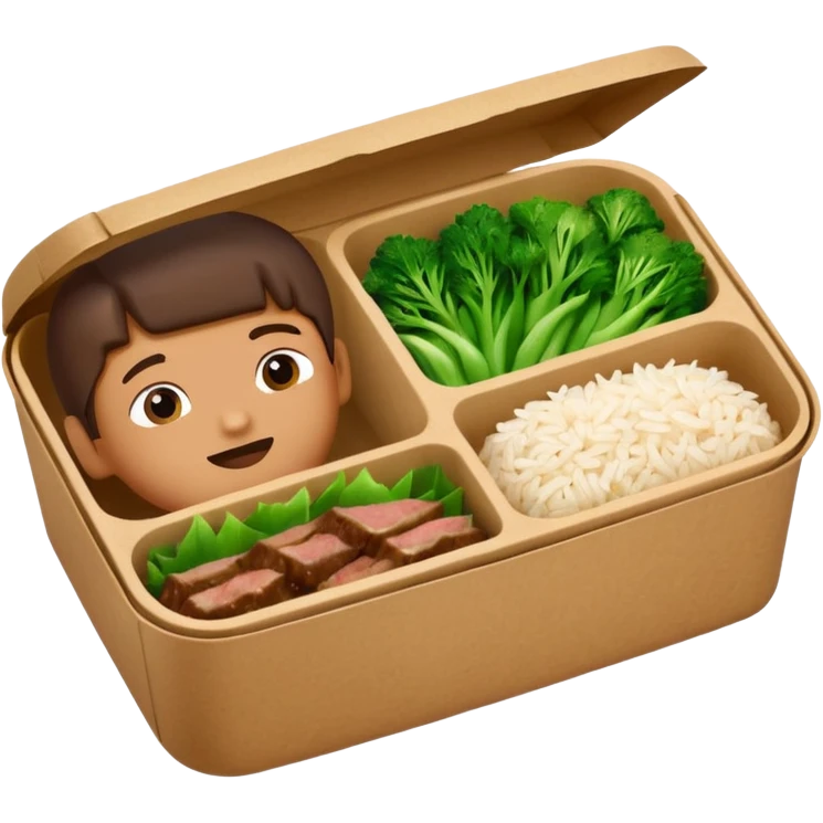 create an emoticon of a retangular lunch box made of kraft paper, with inside rice, beaf and green vegetables in a ordered way, like 3 strips. The lunch box should be the most similar to this real one..

https://i.postimg.cc/FKcHz1tk/Screenshot-2025-11-11-alle-16-06-29.png emoji