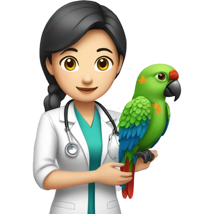 asain female veterinarian with parrot emoji