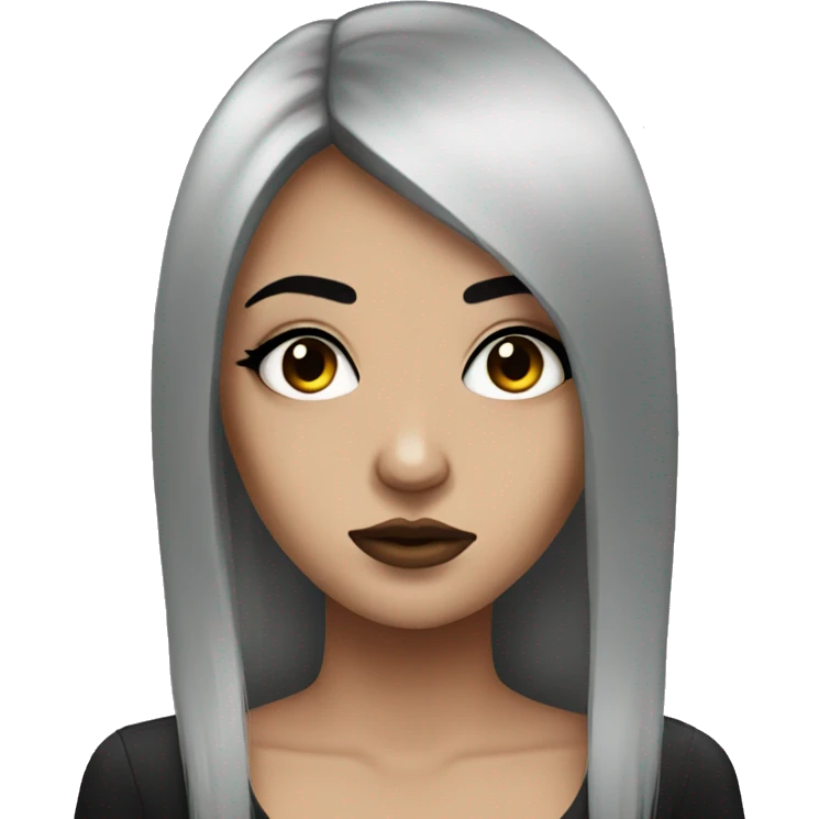 Emo woman with eyeshadow, black long hair, one eye covered by her hair emoji