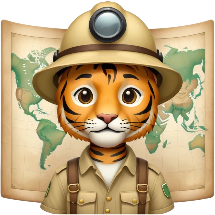 Tiger explorer with pith helmet and map emoji
