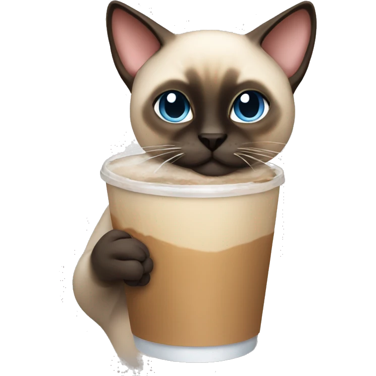 Siamese cat drinking iced coffee emoji