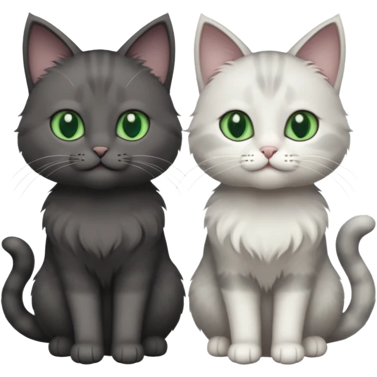 2 different coloured grey cats including one dark grey and white cat and one completely solid dark grey cat with green eyes and only white paws emoji