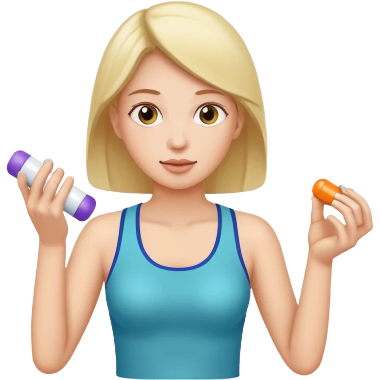 Девушка занимается спортом и пьет таблетки emoji