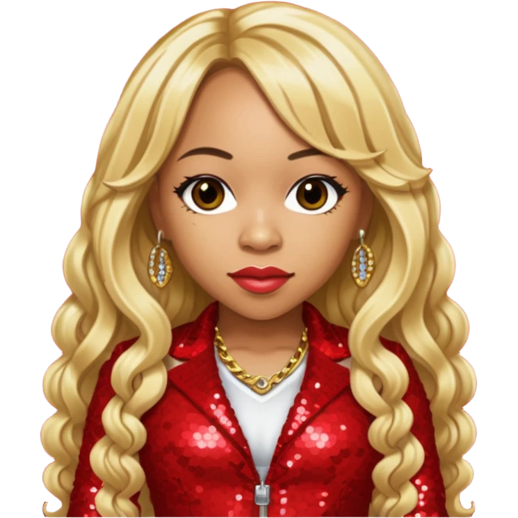 Tameka Tiny Harris from Xscape with long blonde hair, red sequin outfit emoji
