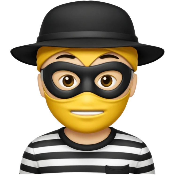 Make a robber emoji with yellow skin and white and black shirt with a mask thats black and make a hat on him emoji