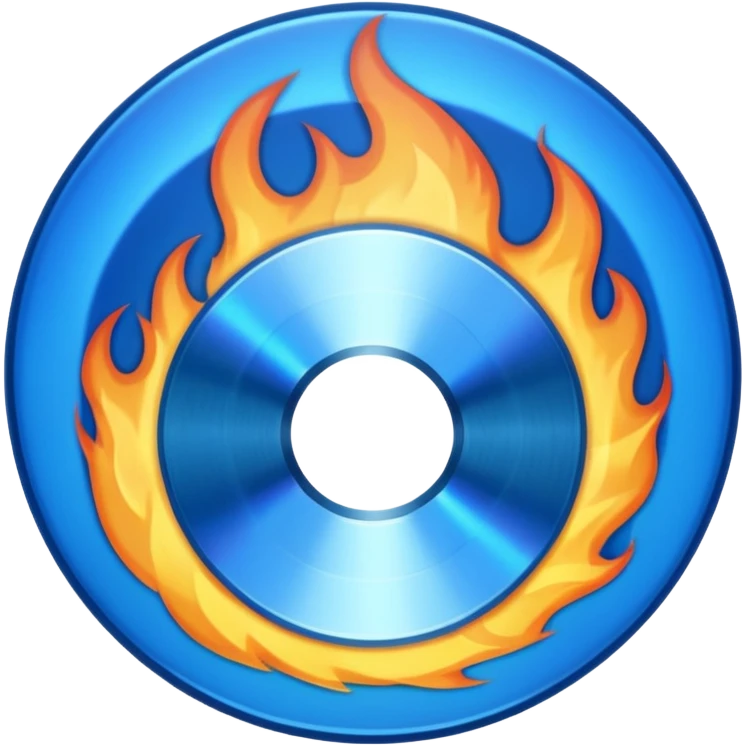 A minimalist CD disc with a subtle fire design, blue flames emoji