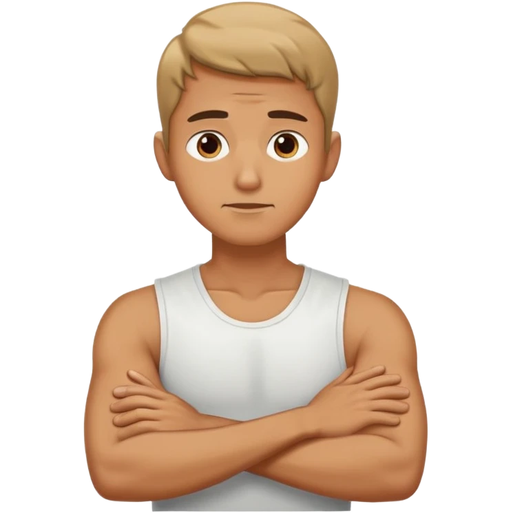 A guy arms crossed holding neck, while eyes are rolled emoji