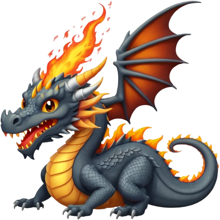 a dark gray dragon with 3 heads that breathes fire emoji
