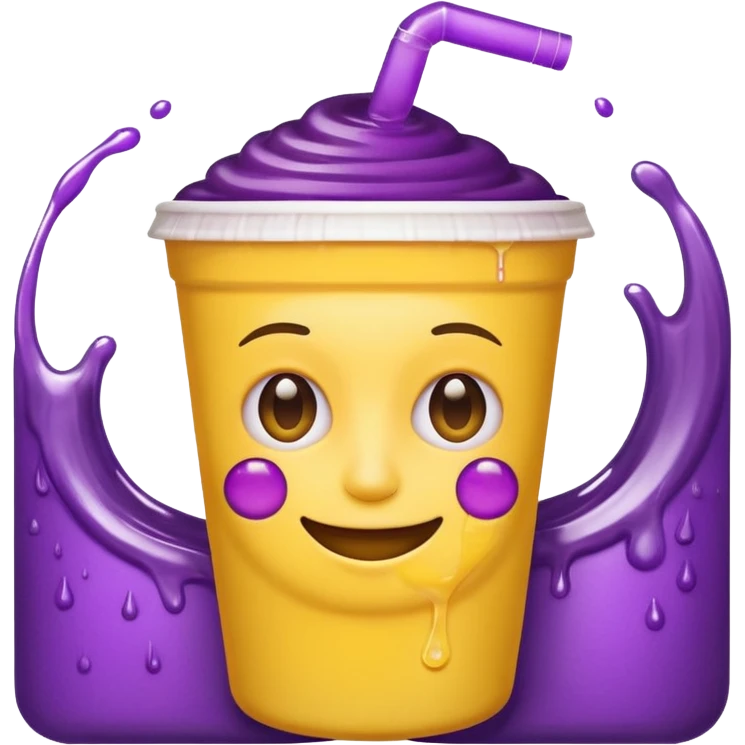  White styro with purple juice inside visible from the top only. Add a stoned yellow emoji face that os holding the cup emoji