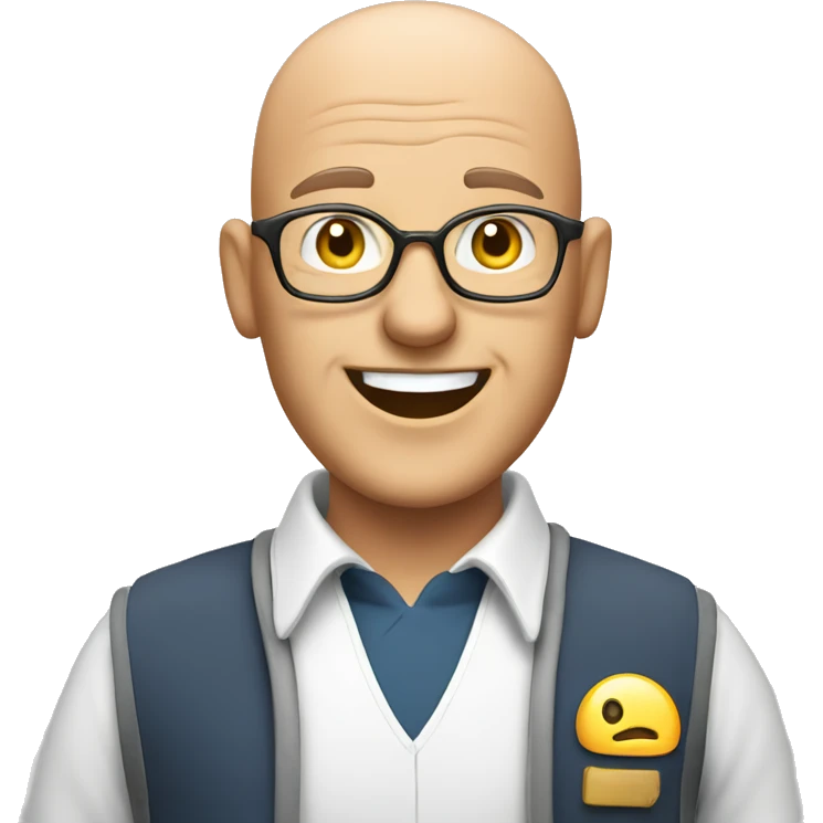 a bald friendly man who is welcoming in his mid 50s for a travel tour guide company logo emoji