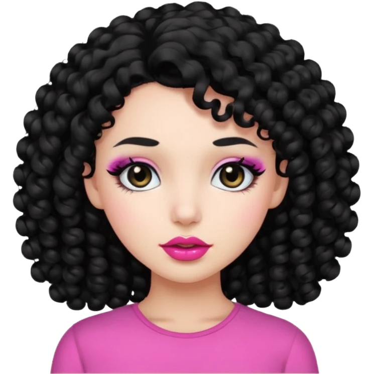 دختری با موهای مشکی فرفری و چشم های مشکی و لب های صورتی emoji