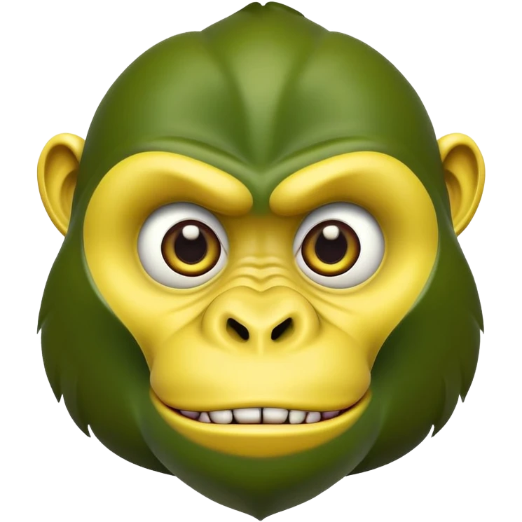 A cartoon banana with a forest green gorilla face, big nostrils and menacing expression emoji