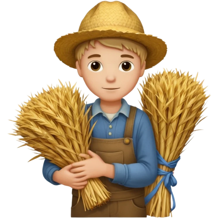 boy farmer, hug a bundle of straw emoji