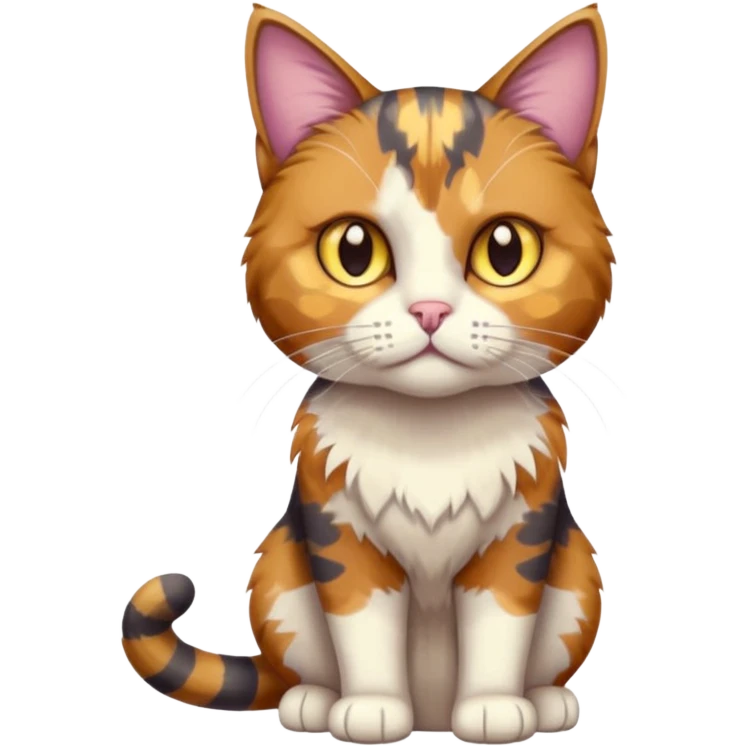 full body anxious looking colourful light patched calico tabby cat with hazel eyes emoji