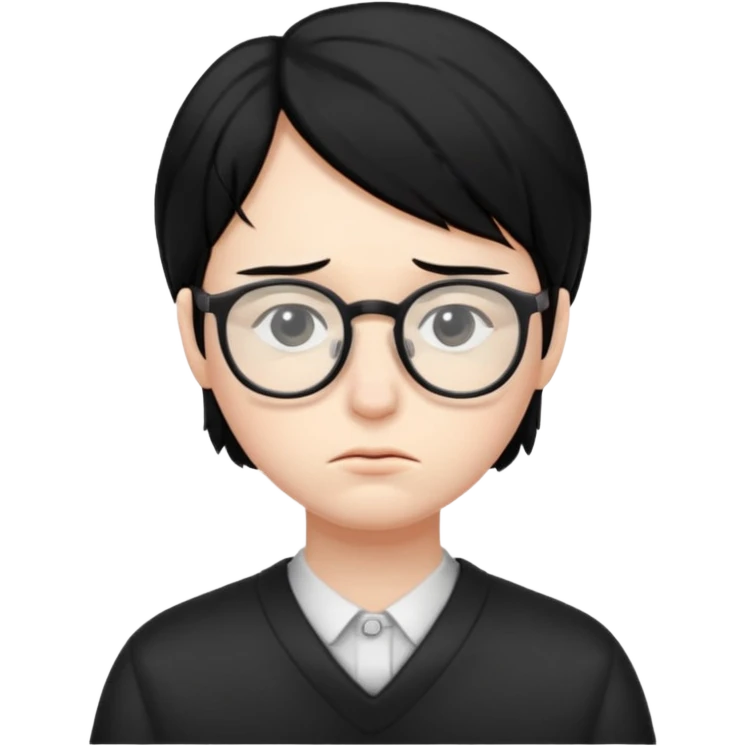 sad student black hair emoji