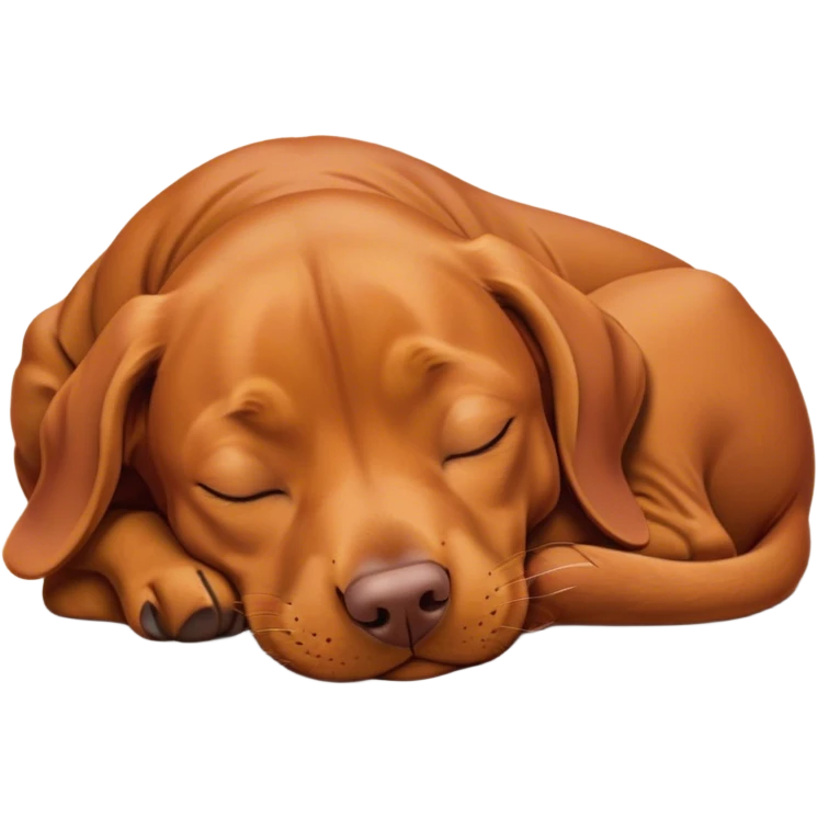 Meme-Worthy Cute Sleeping Vizsla Portrait Emoji, Head resting peacefully with a contented smile, showcasing a sleek, athletic build and a luxuriously soft rust and gold Fur, eyes shut in a serene nap, Simplified yet hilariously adorable features, highly detailed, glowing with a soft, drowsy light, high shine, relaxed and utterly lovable, stylized with an air of playful laziness, bright and heartwarming, soft glowing outline, capturing the essence of a comically sleepy companion, so meme-worthy it feels like it could instantly become the next viral sensation of adorable slumber! emoji