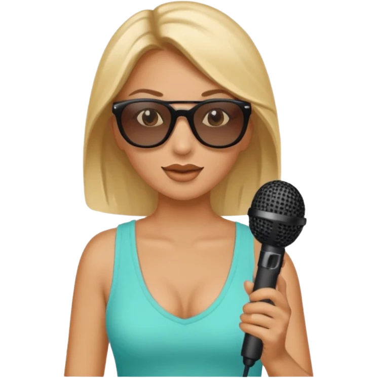 woman with summer clothes and sun glasses holding microphone emoji