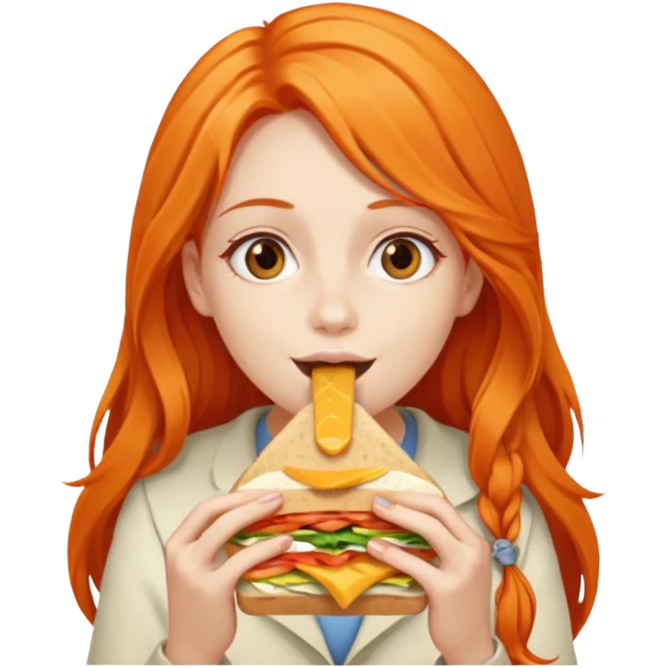 girl with very long orange hair eating a sanduíche  emoji
