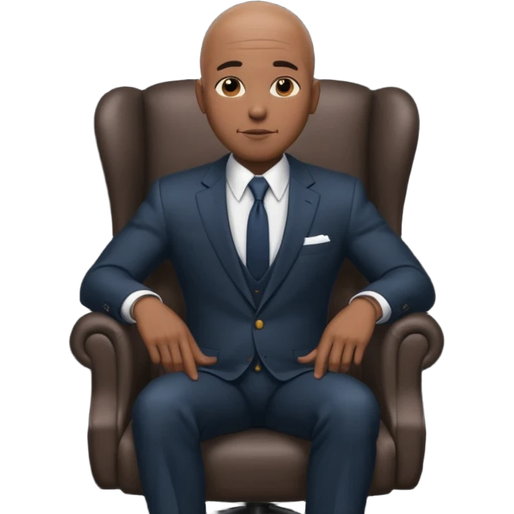 Black man, bald, in a suit, sitting on a chair  emoji