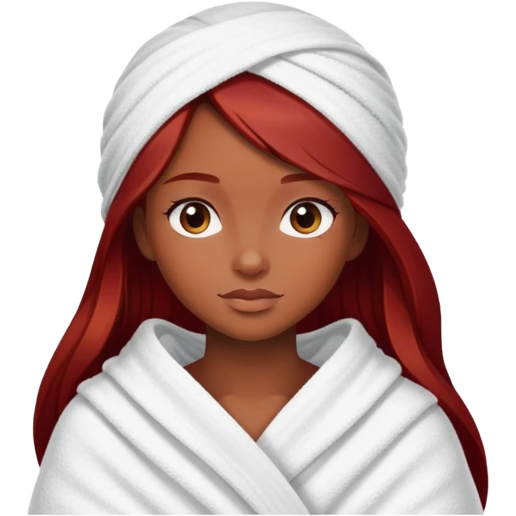 dark long red hair brown skin girl in towel emoji