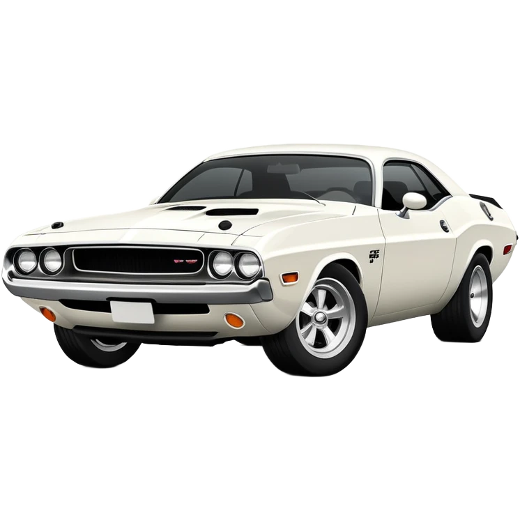 All-white 1971 Dodge Challenger from Tarantino's Death Proof, stylized iOS emoji look, clean white finish, iconic muscle car silhouette, simplified details emoji