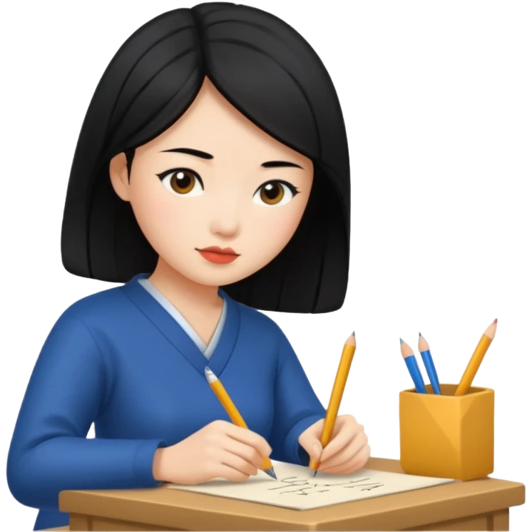 편지쓰는 동양인 여자 emoji