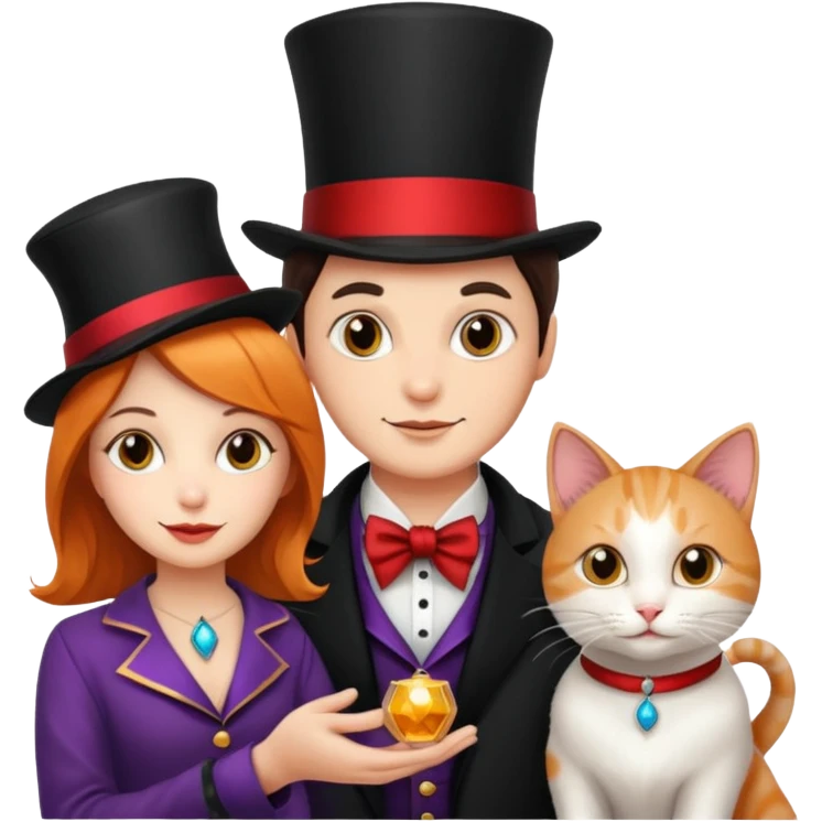 magician couple and their pet cat emoji