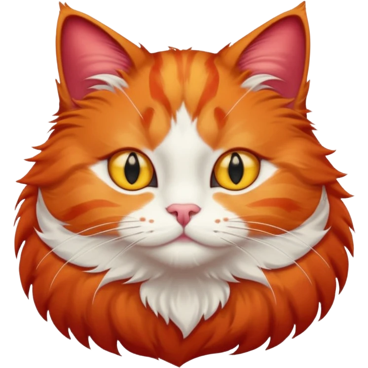 red cat with a white breast, a red spot on the chin. yellow eyes. fluffy. emoji