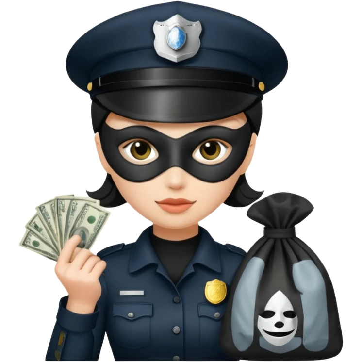 thief with police hat, thief mask, thief black dress. emoji