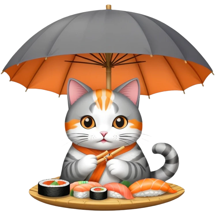 cat eating sushi under an umbrella emoji