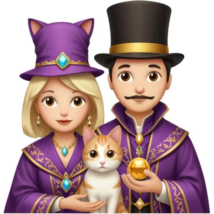 magician couple and their pet cat emoji