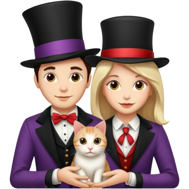 magician couple and their pet cat emoji