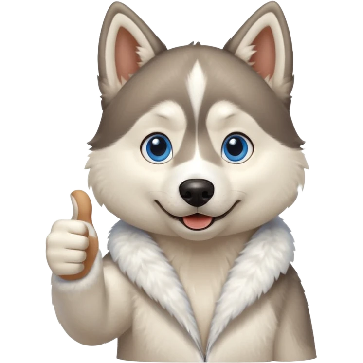 A husky dog with blue eyes doing a thumbs up emoji