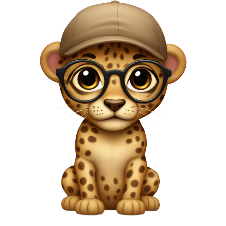 baby cheeta in a brown backward cap, brown-lens glasses emoji