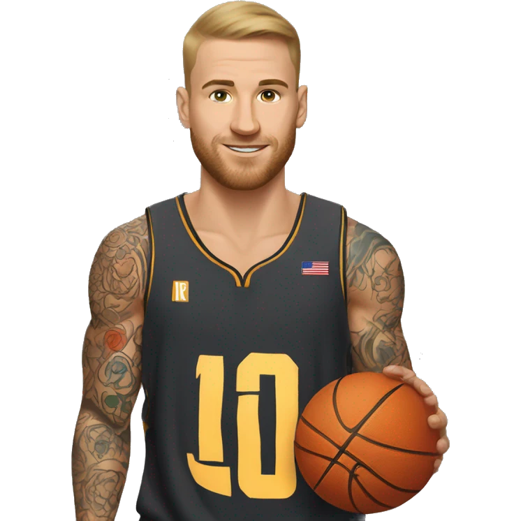 A Caucasian basketball player with many tattoos emoji
