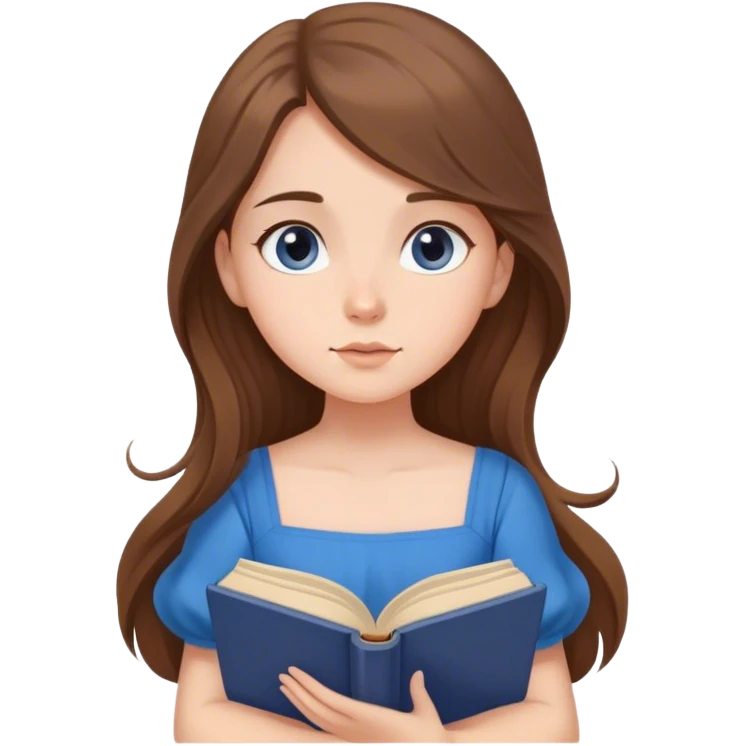 Cinematic Elegant Belle Portrait Emoji, Sitting with an open book, eyes dreamy with thought, her iconic blue village dress draped gracefully, exuding intelligence, kindness, and timeless charm! emoji