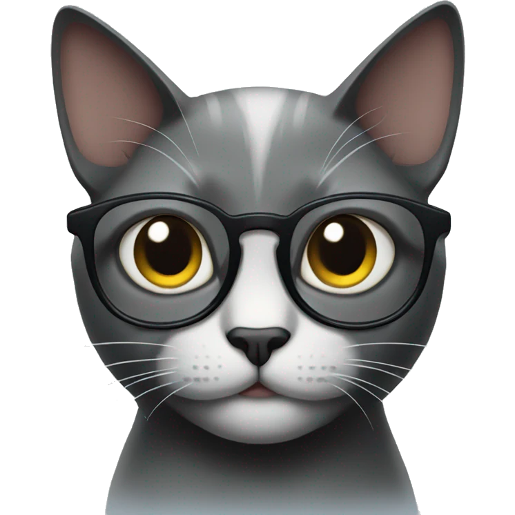 black cat wearing glasses using mac book emoji