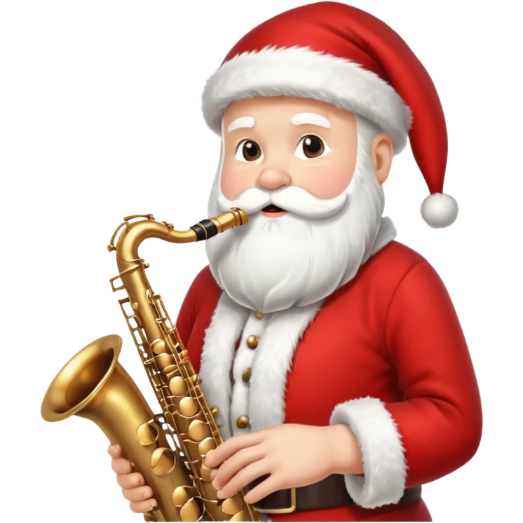 Noel Baba Saksofoncu, cartoon illustration, with clean lines, no face on objects, white background emoji