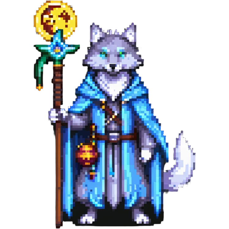 wolf wizard with magic moon staff emoji