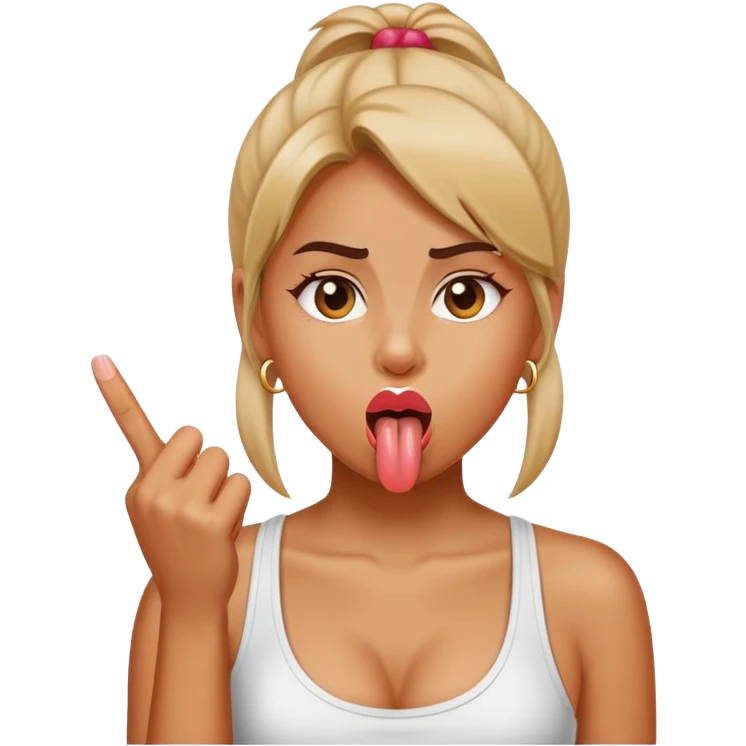 girl sticking her tough out while sticking up the middle t emoji