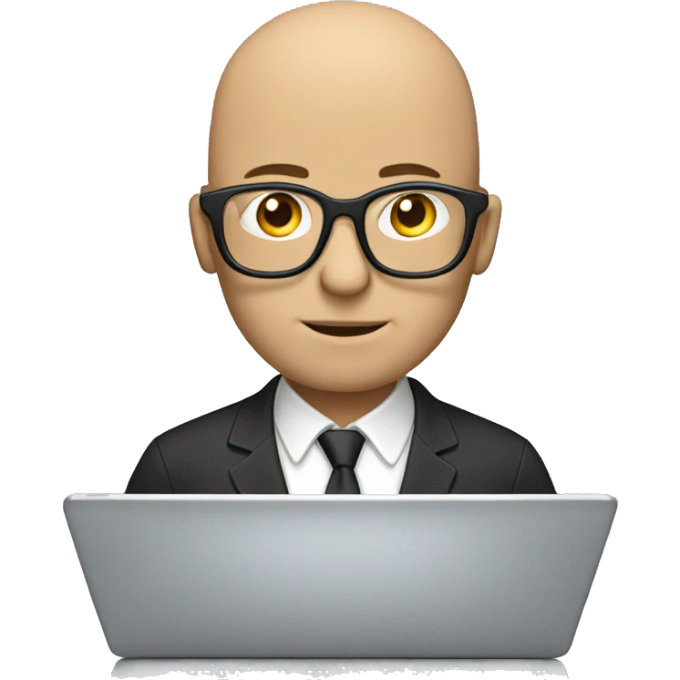 bald man with glasses typing on laptop - focussed emoji