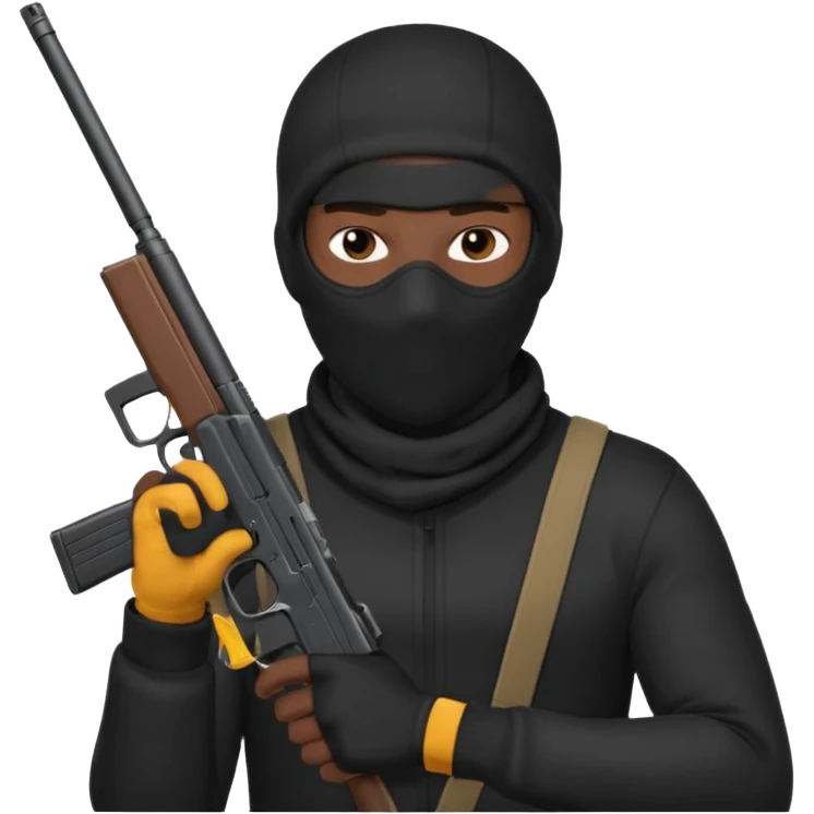 black guy thug with ski mask and gun wearing black shirt emoji