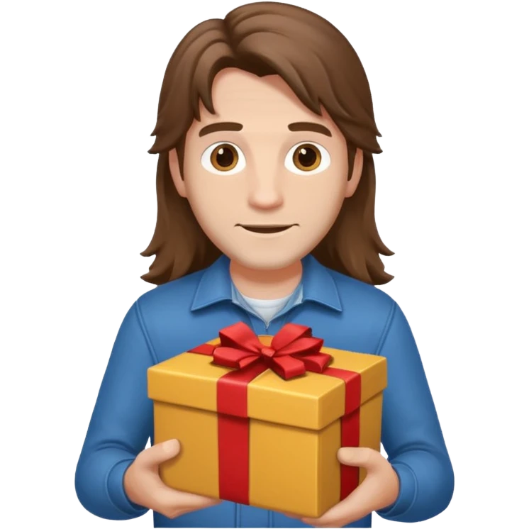 long haired man courier holding gift box emoji